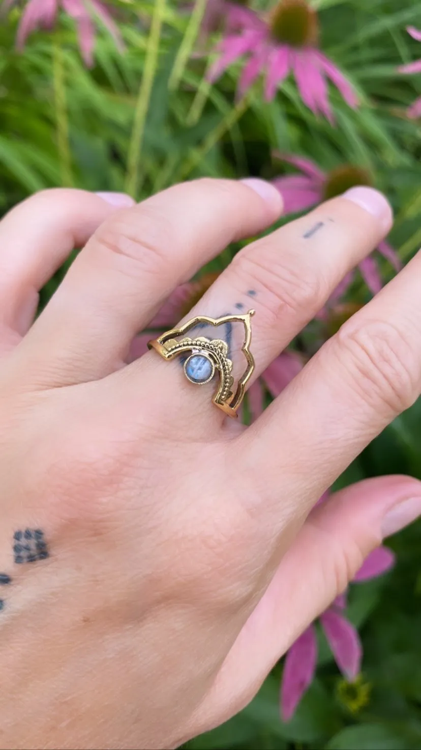 Prsten korunka s měsíčním kamenem - 19mm