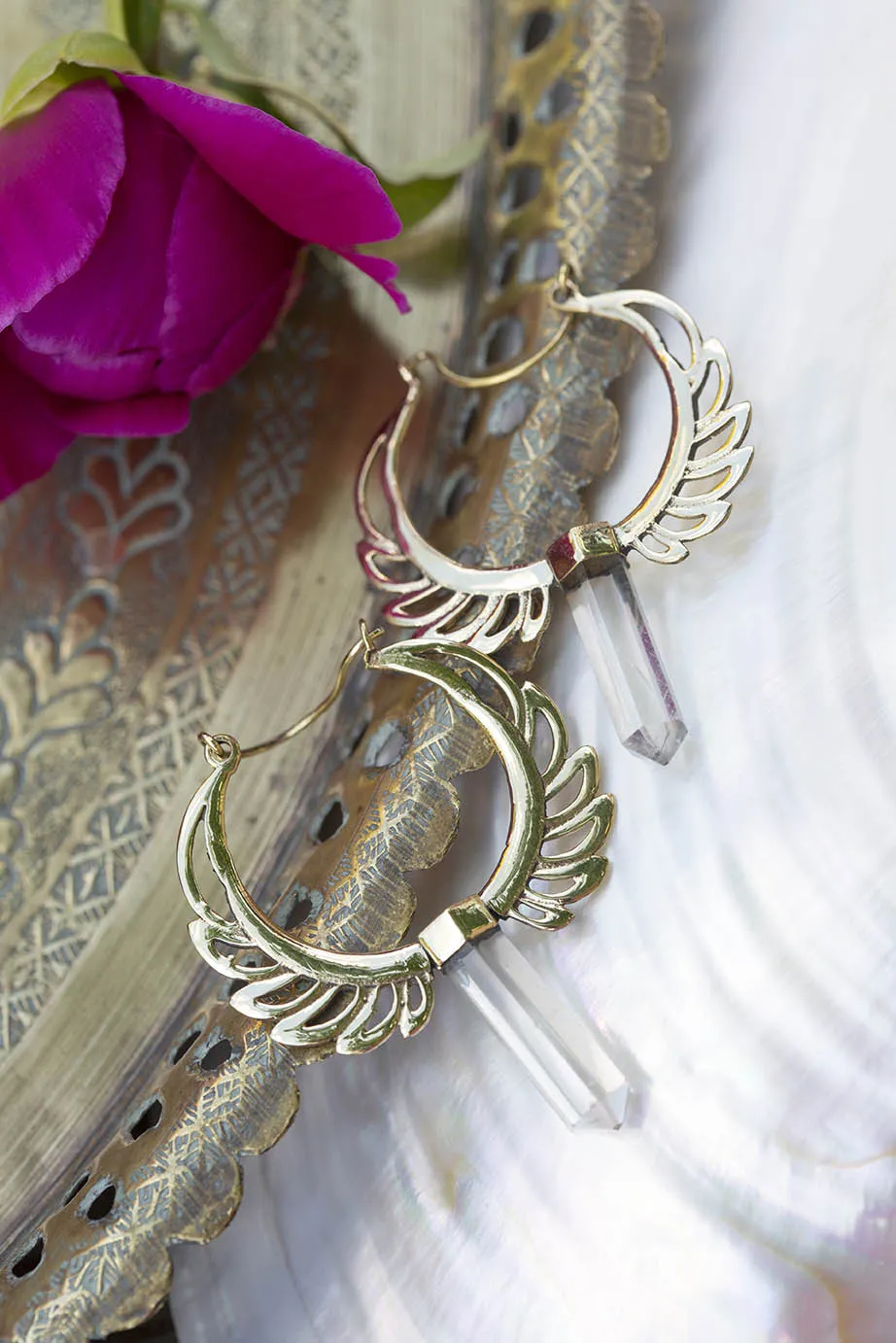 Náušnice křídla Fénixe s křišťálem