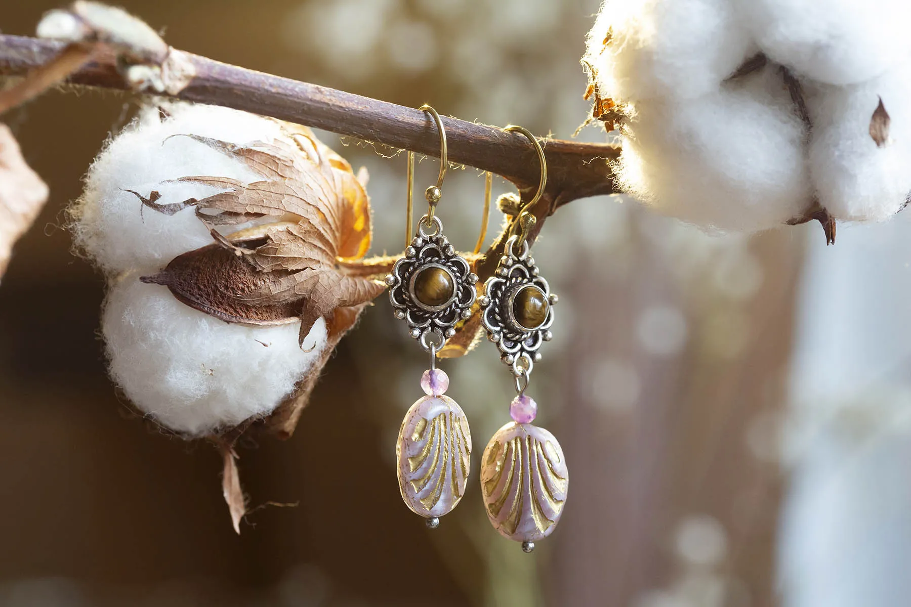 Náušnice s drahokamem - Tygří oko