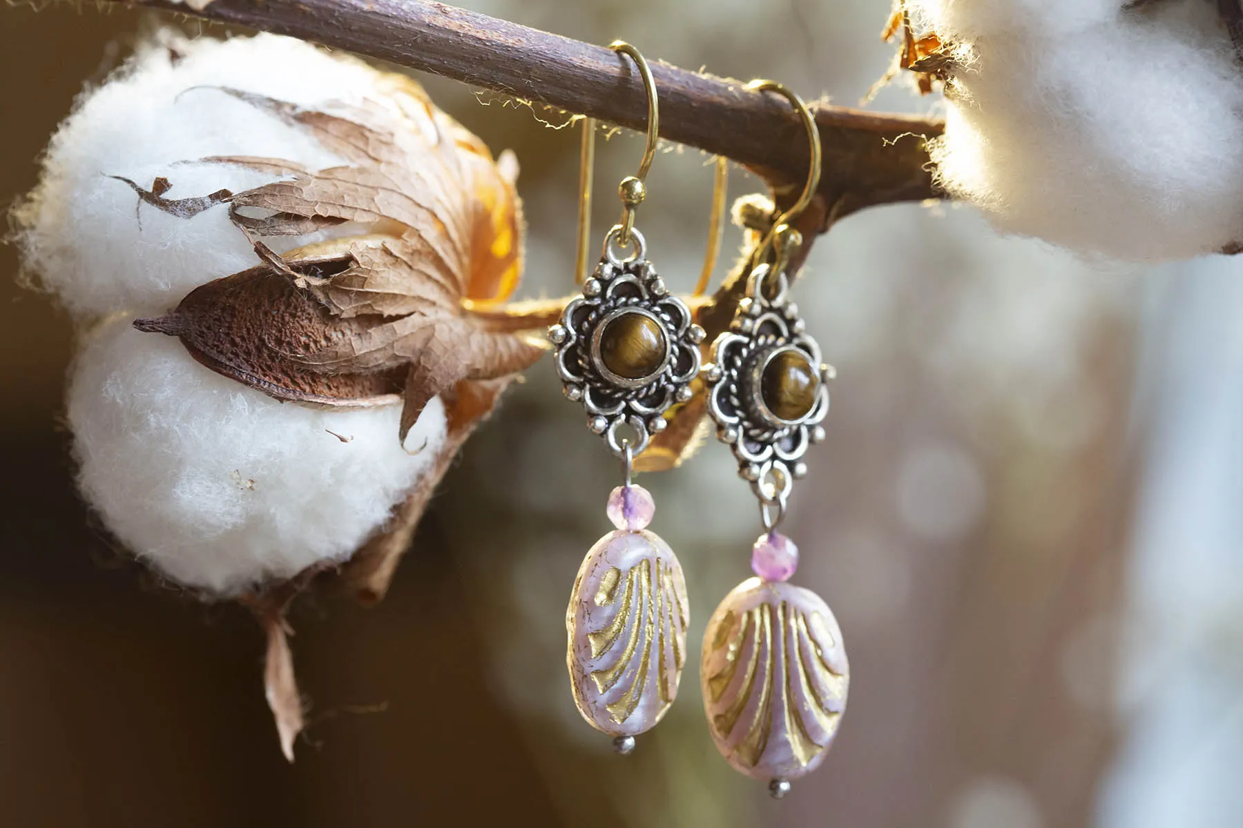 Náušnice s drahokamem - Tygří oko