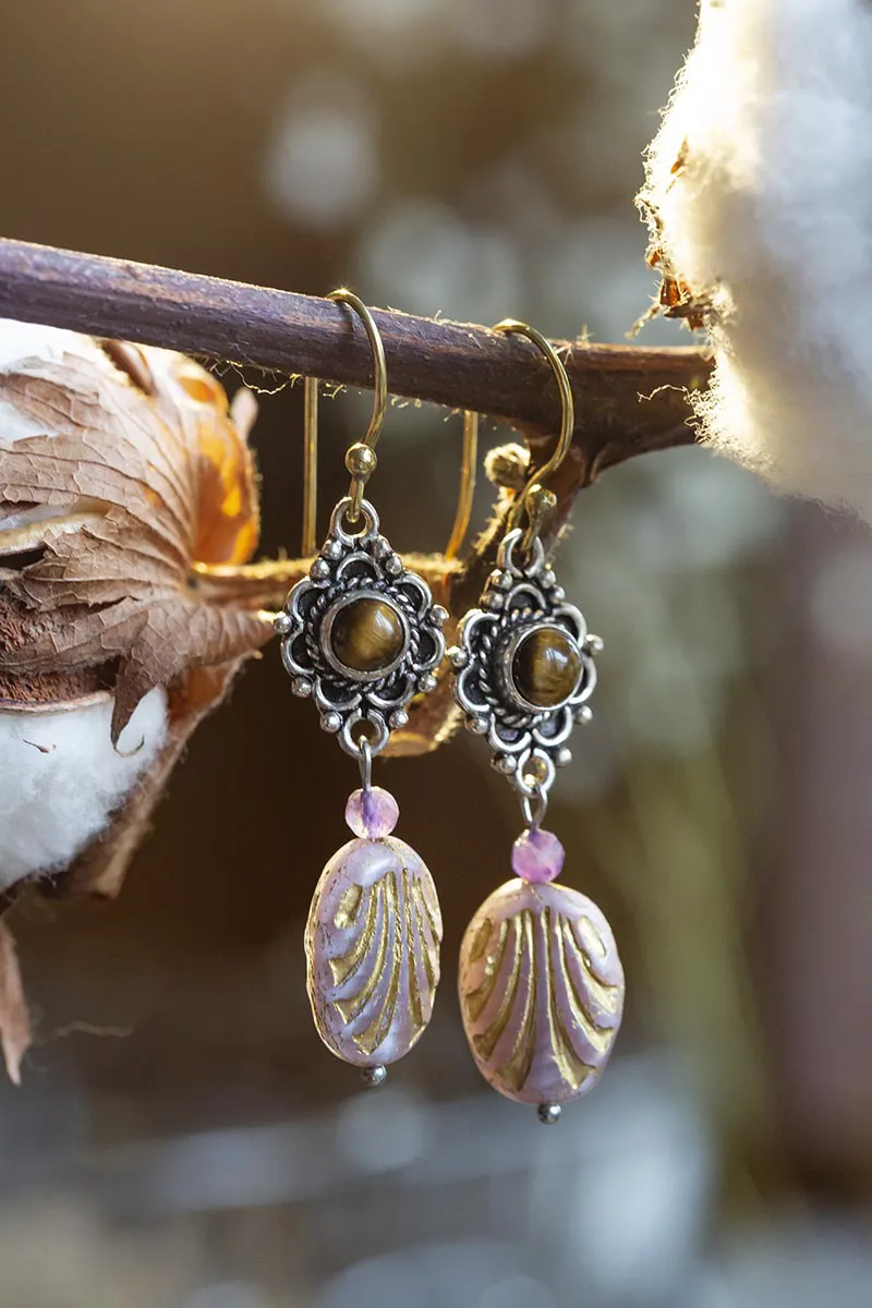 Náušnice s drahokamem - Tygří oko