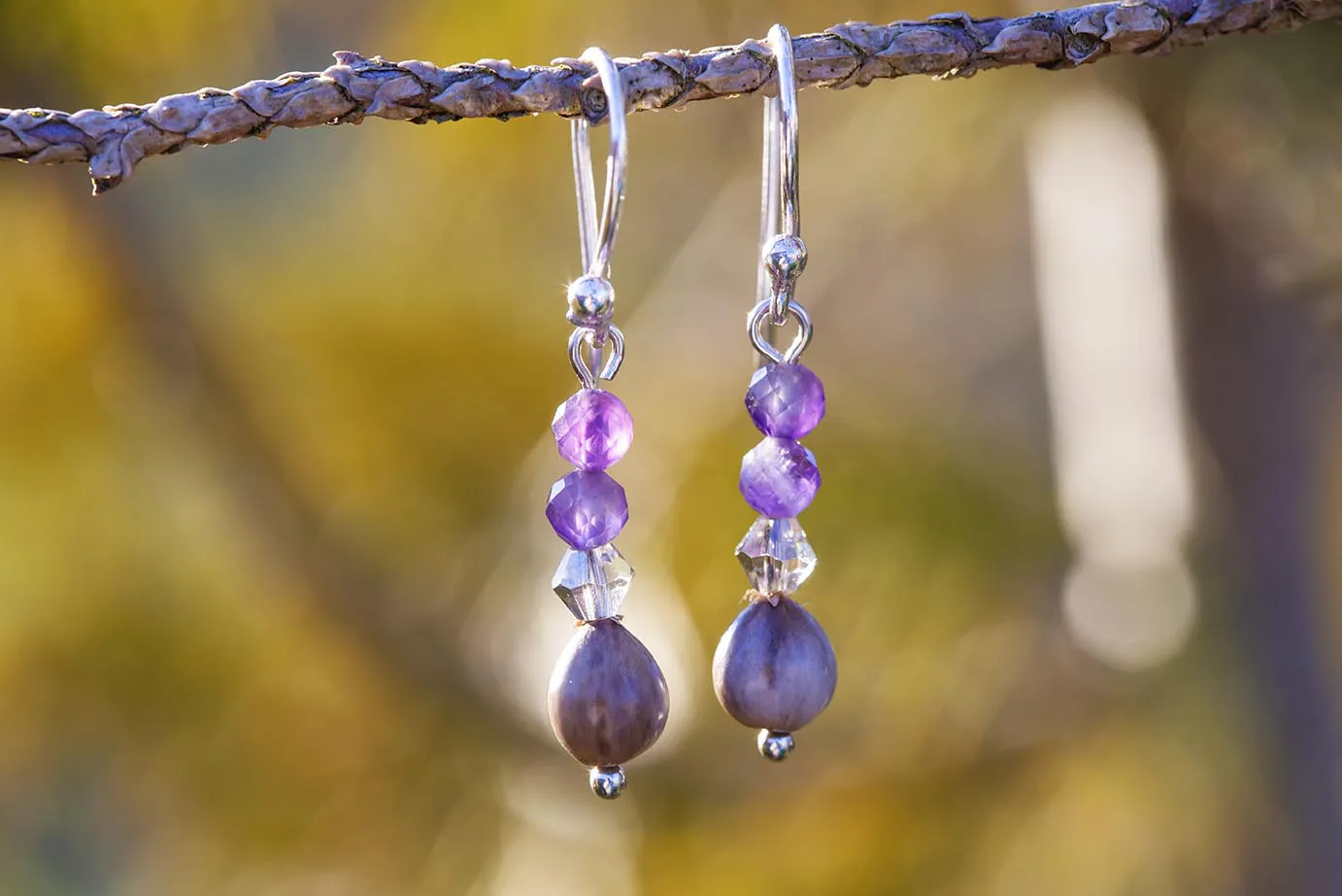 Náušnice ametyst a semínko