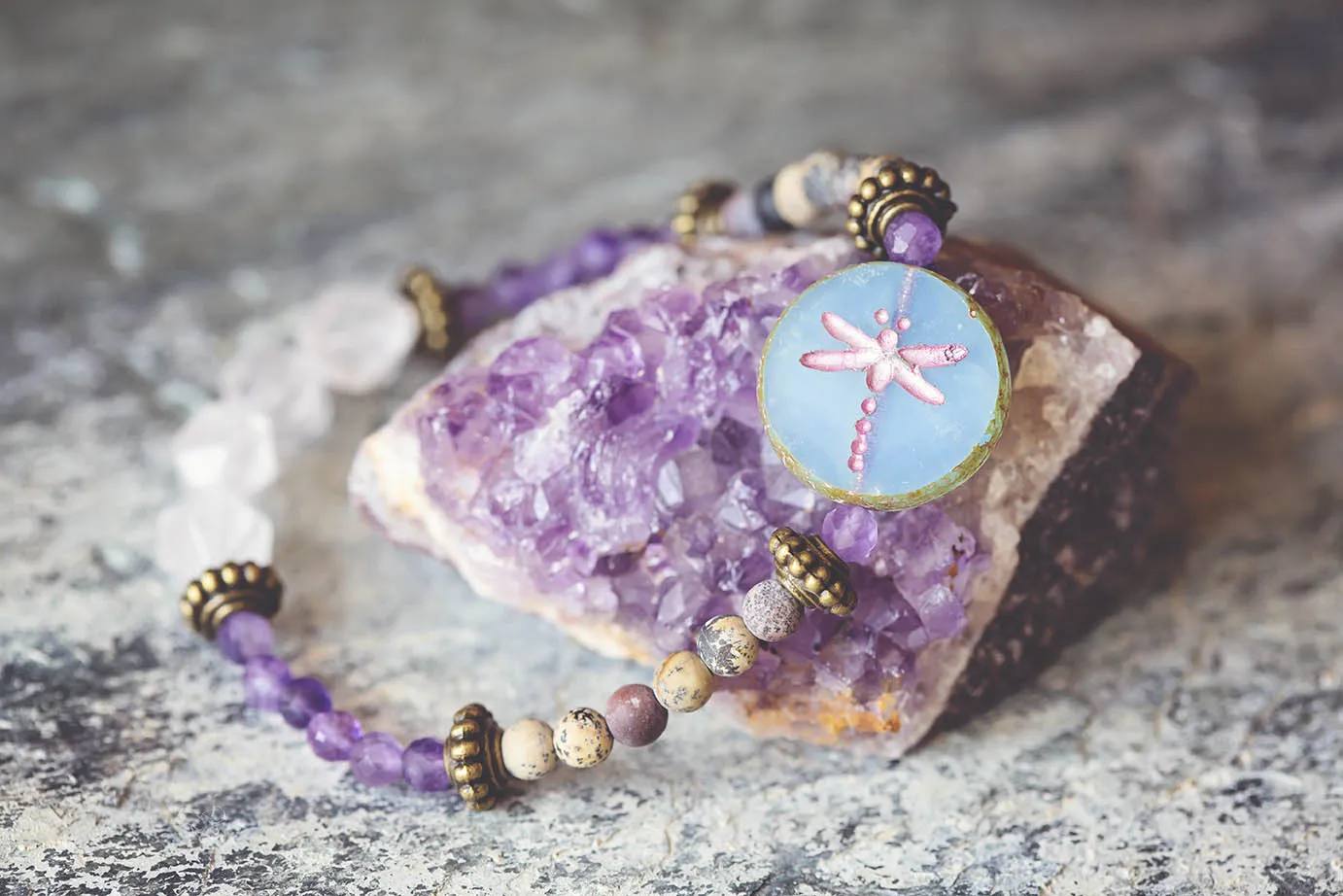 Náramek vážka a růženíny - S