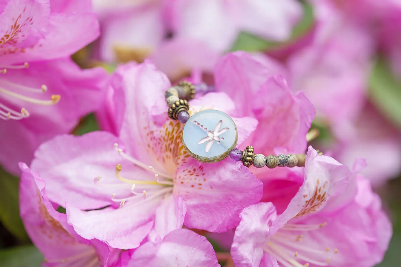 Náramek vážka a růženíny - S