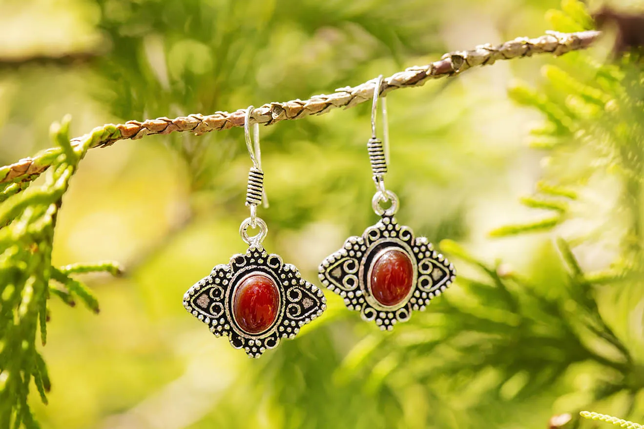 Náušnice ornament s kamenem - Aventurin