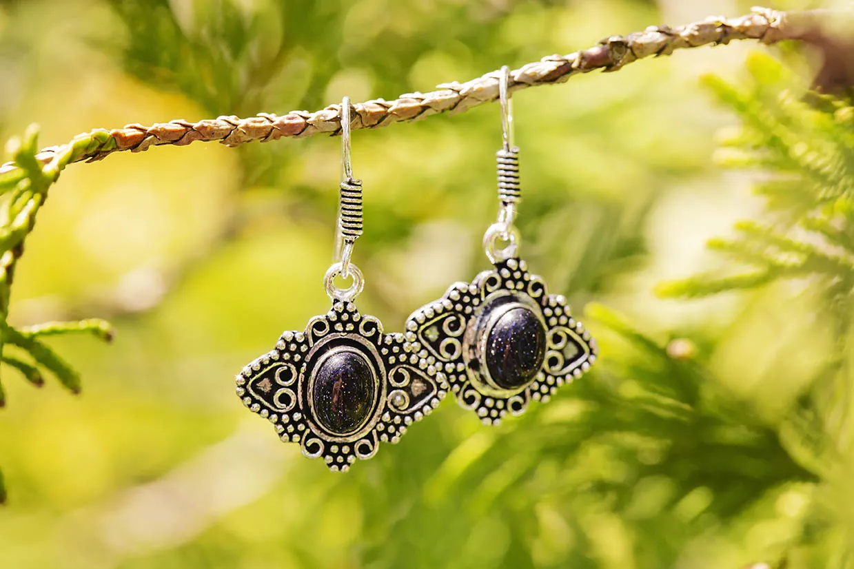 Náušnice ornament s kamenem - Aventurin