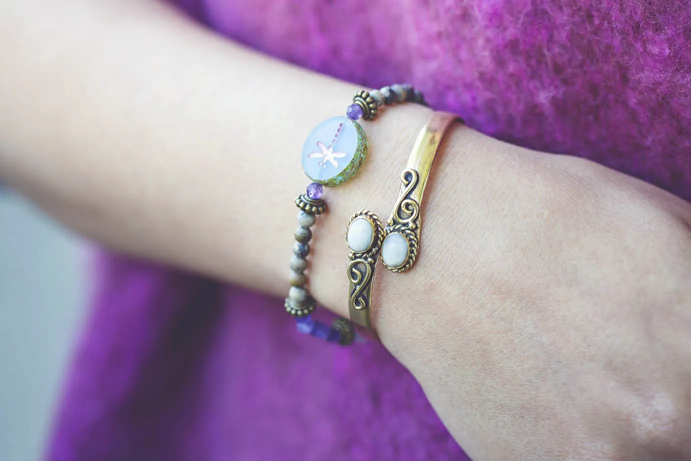 Náramek vážka a růženíny - S